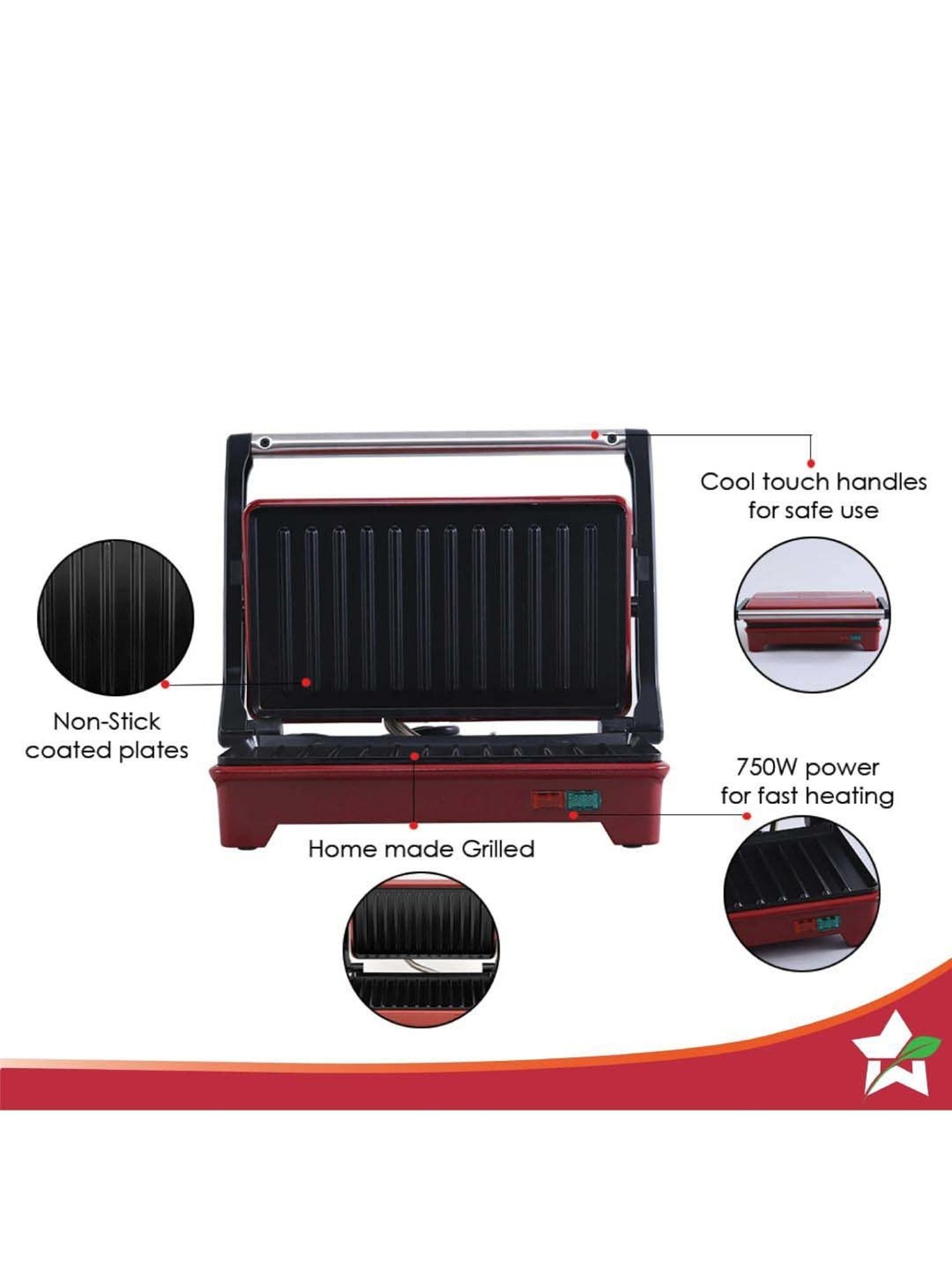 Borosil Sandwich Maker 2000W with Non stick coating (Black)