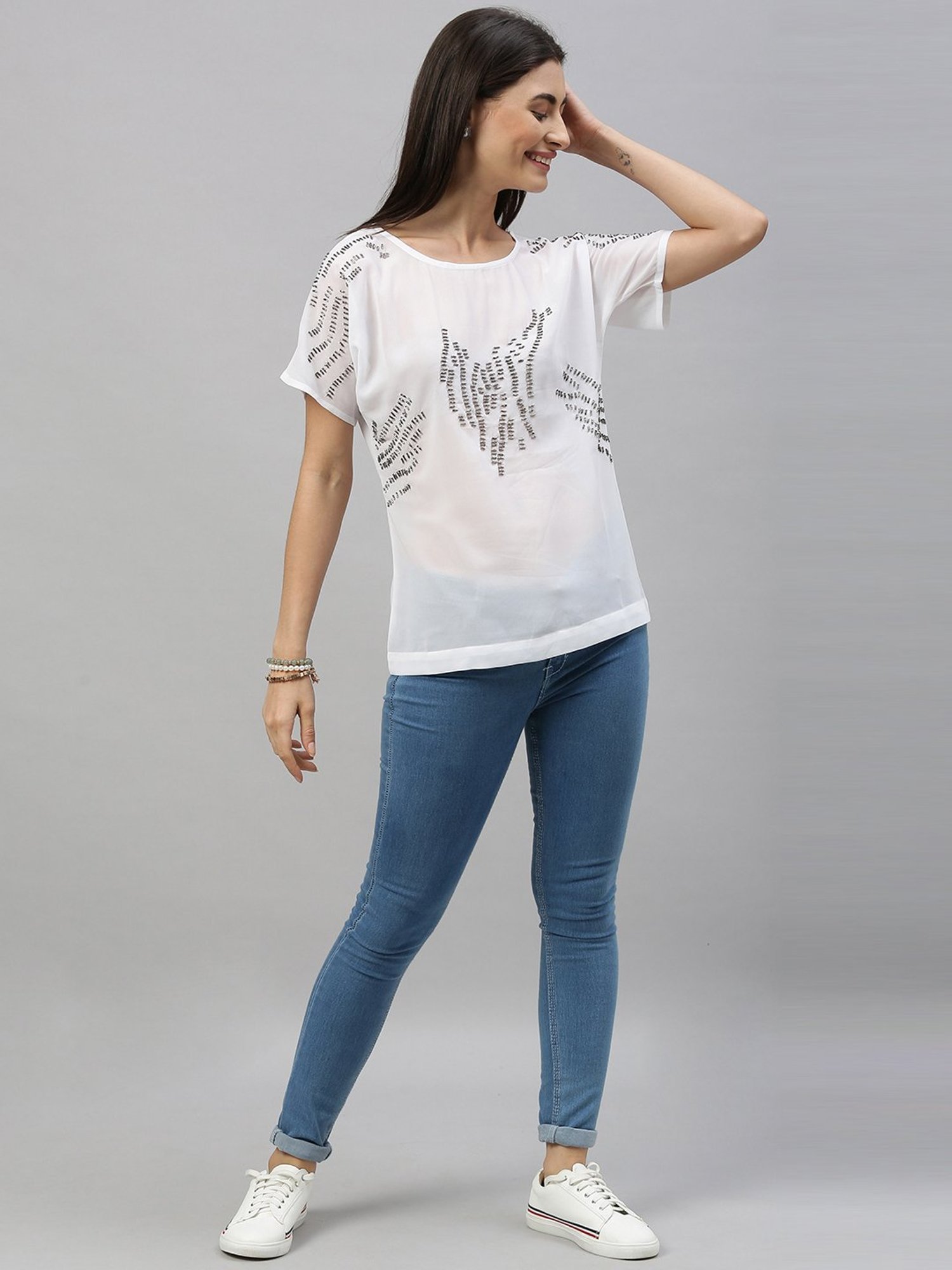 Ishin White Embellished Top