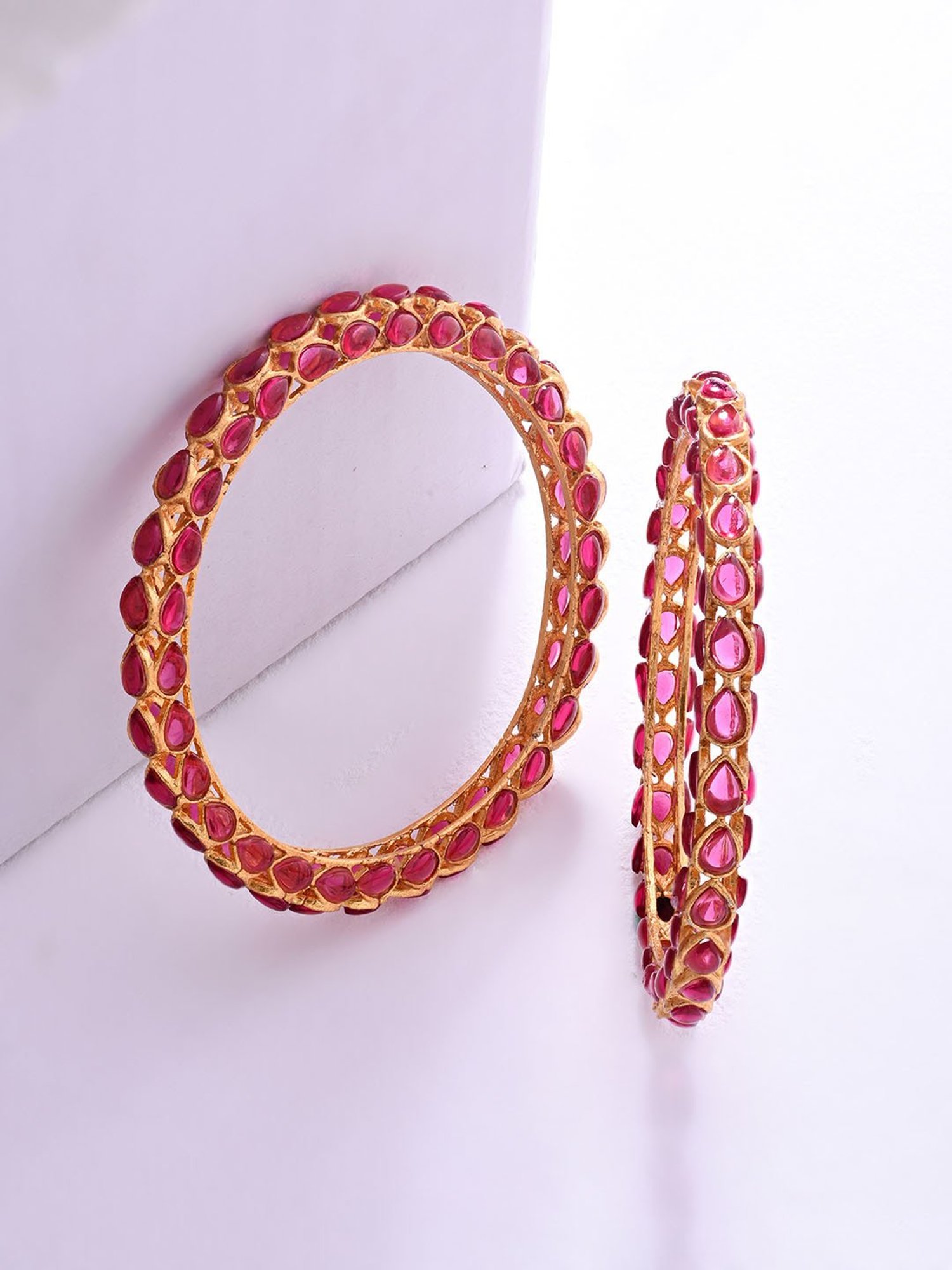 Fida Ruby Gold-Plated Bangles for Women - Set of 2