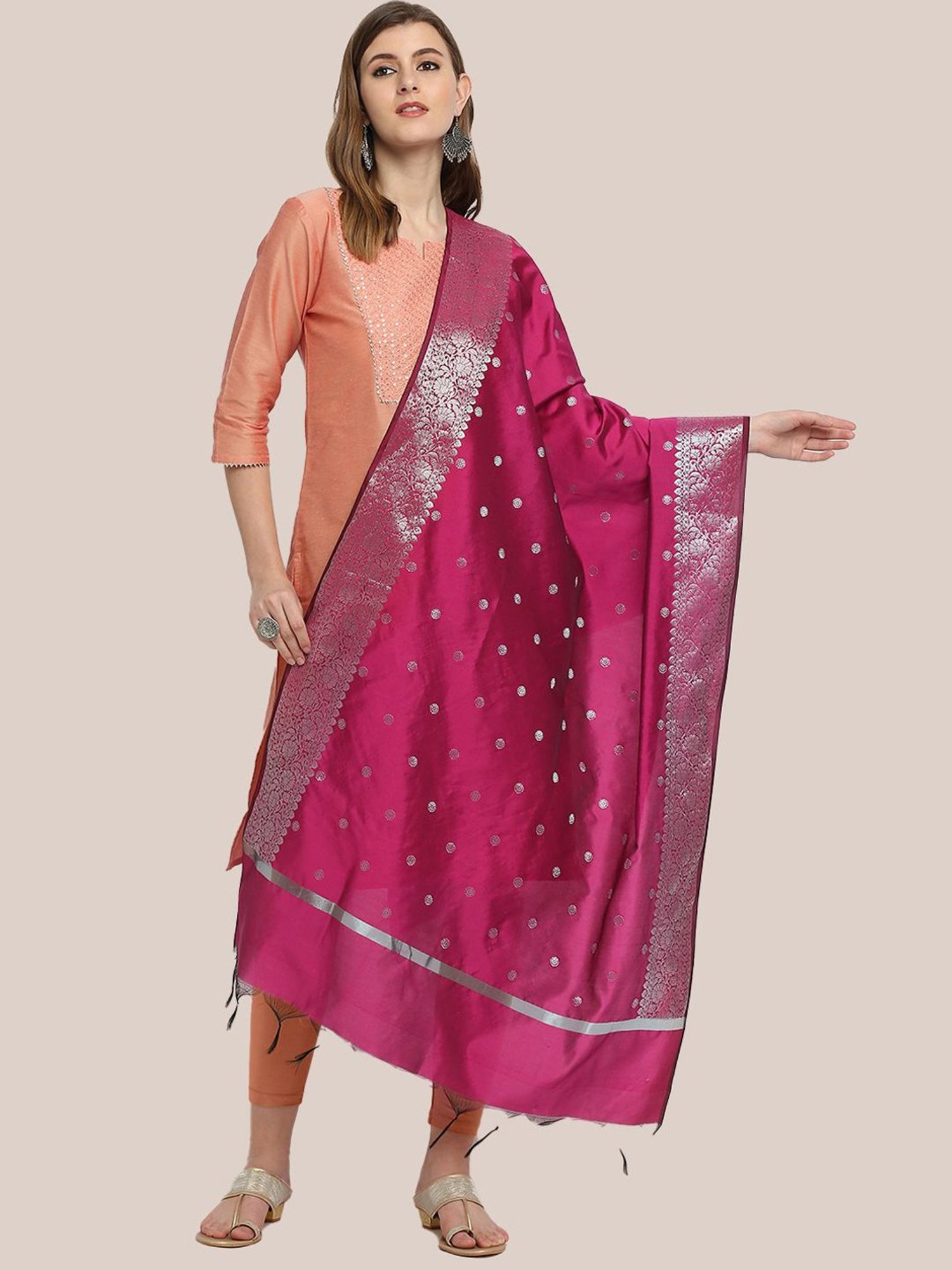 Dupatta Bazaar Wine Woven Pattern Dupatta