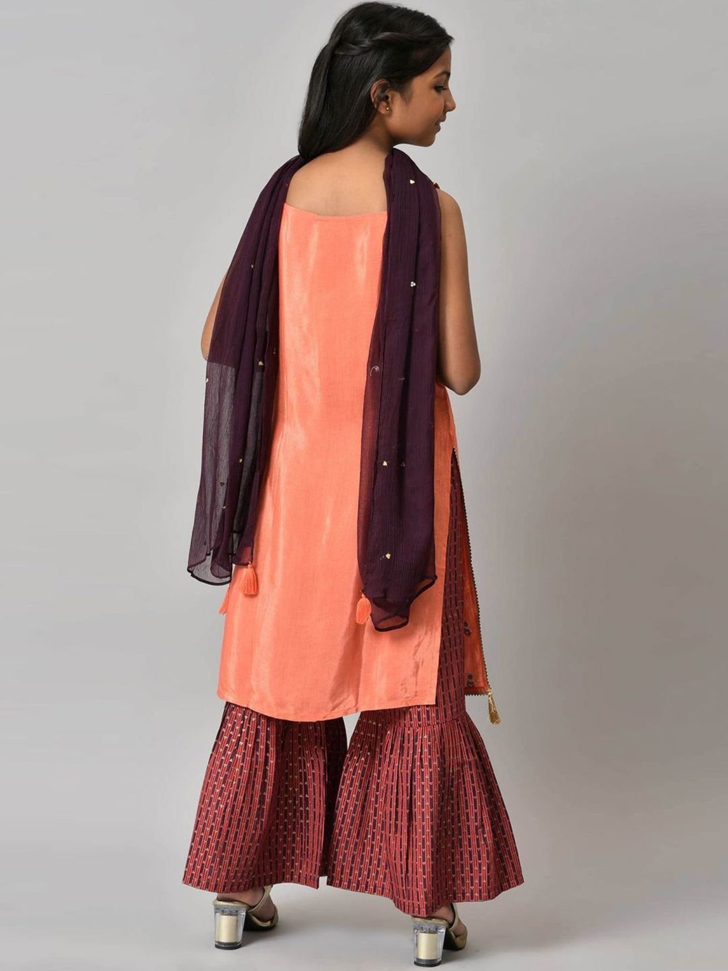 Aurelia Kids Orange & Maroon Floral Print Kurta Set