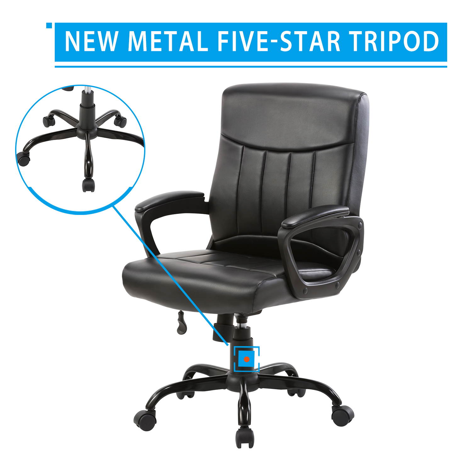 CLATINA Mid Back Leather Office Executive Chair with Lumbar Support and Padded Armrestes Swivel Adjustable Ergonomic Design for Home Computer Desk BIFMA Certified