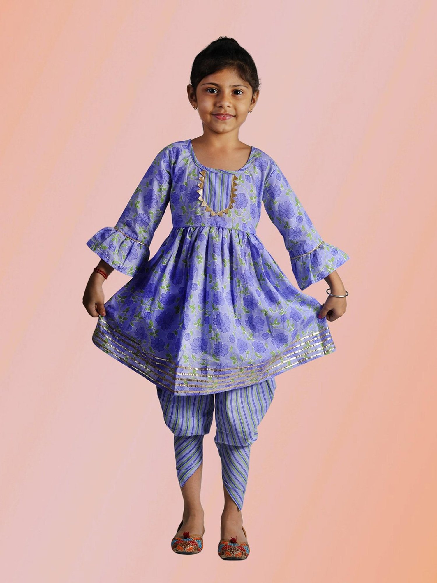 Tippy Top Kids Purple Floral Print Kurta with Dhoti