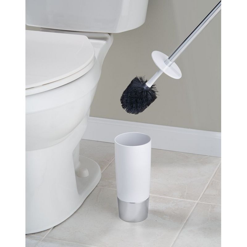 mDesign 2 Piece Plastic Bathroom Set, Bowl Brush and Trash Can - White/Chrome