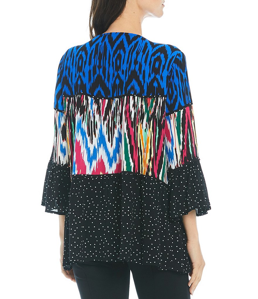 Calessa Crinkle Tiered Patchwork Abstract Print Tunic