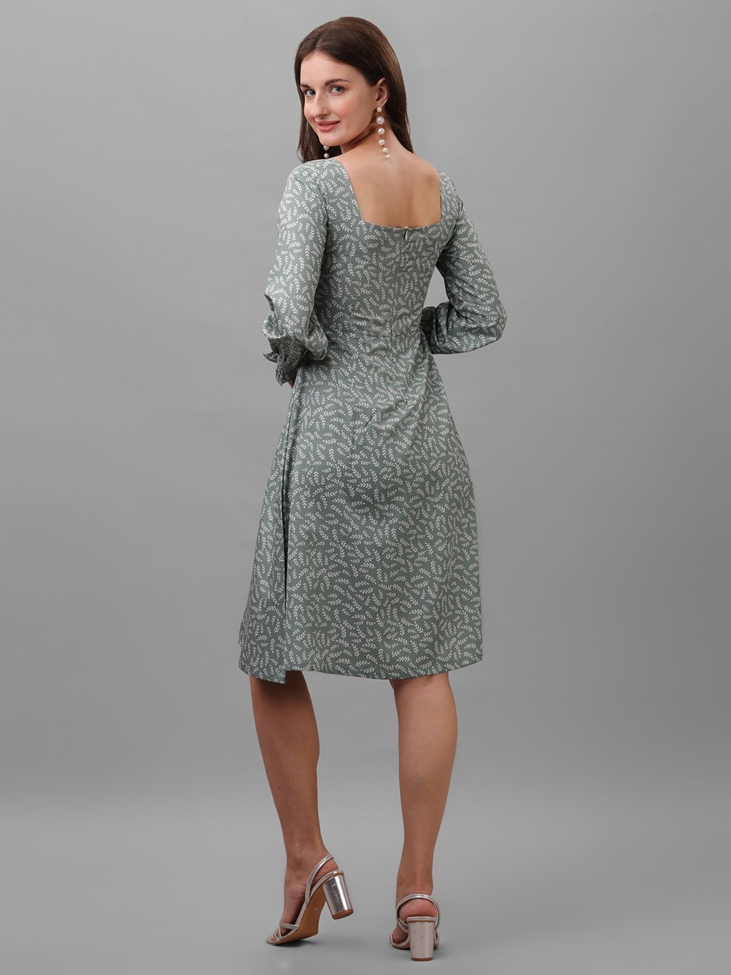 MASAKALI.CO Dusty Green Printed A Line Dress