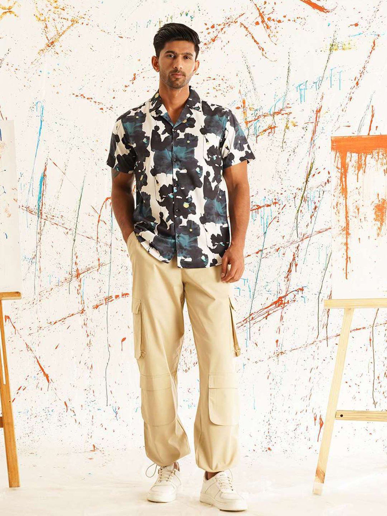 Indian Needle Teal Regular Fit Printed Shirt