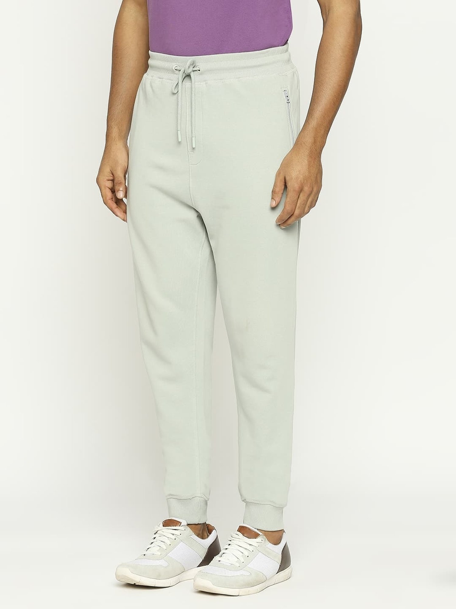 Basics Grey Cotton Jogger Fit Texture Joggers