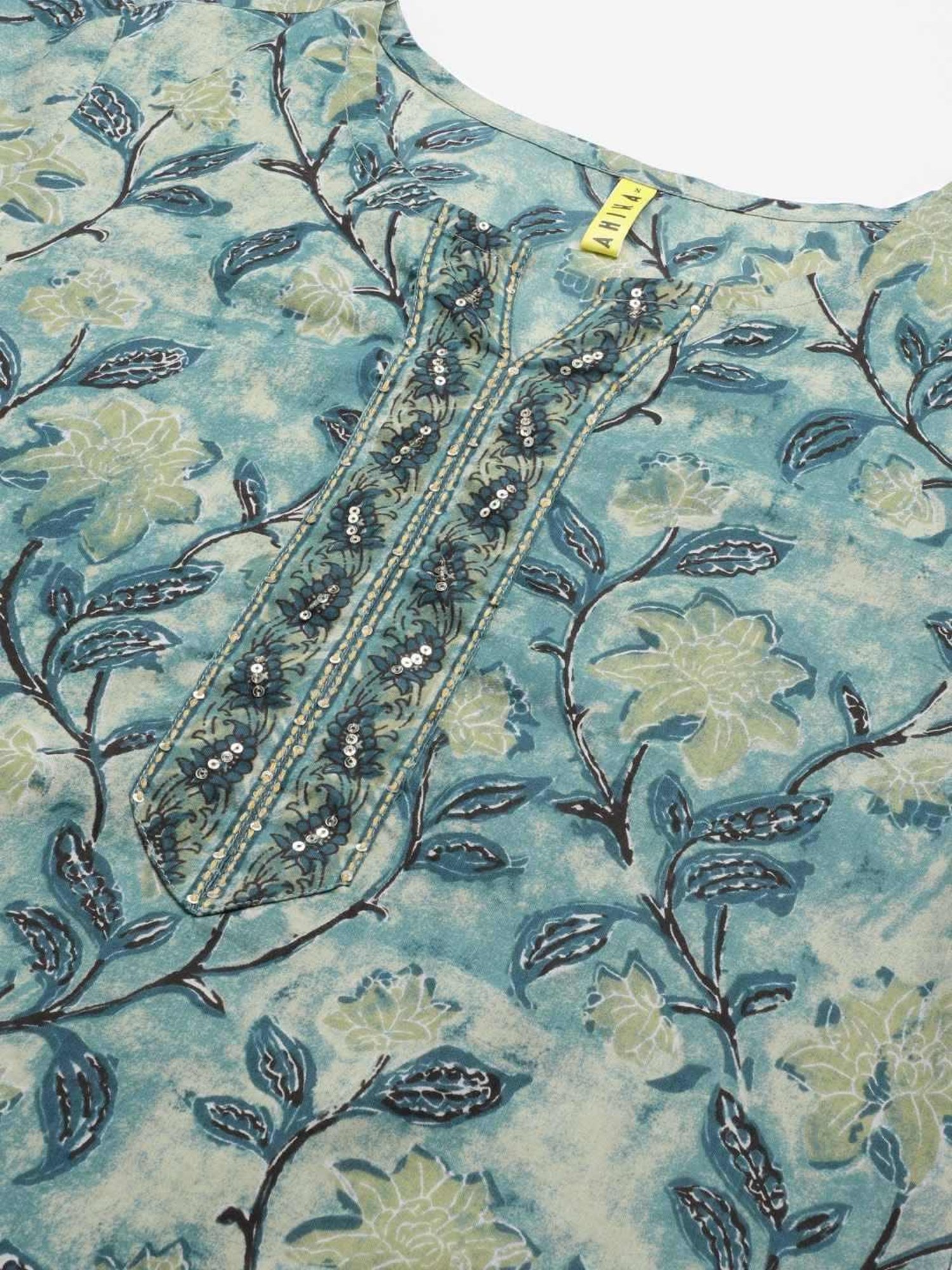 Vaamsi Green Floral Print Kurta Pant Set With Dupatta