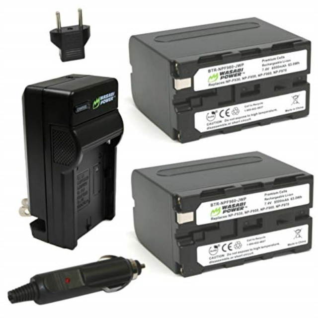 Wasabi Power Battery (2-Pack) and Charger for Sony NP-F975, NP-F970, NP-F960, NP-F950