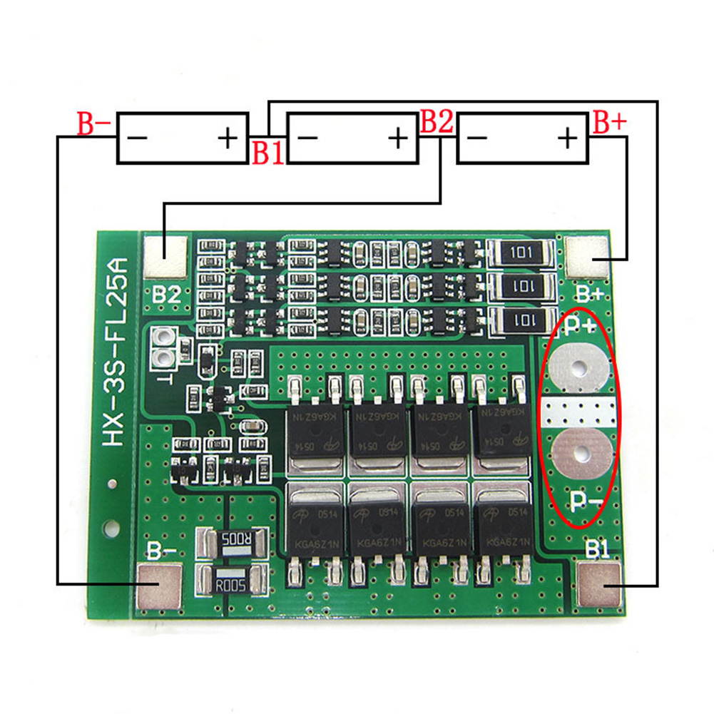 3 String 12v 18650 Lithium Battery Protection Board 25a Over-current Protection