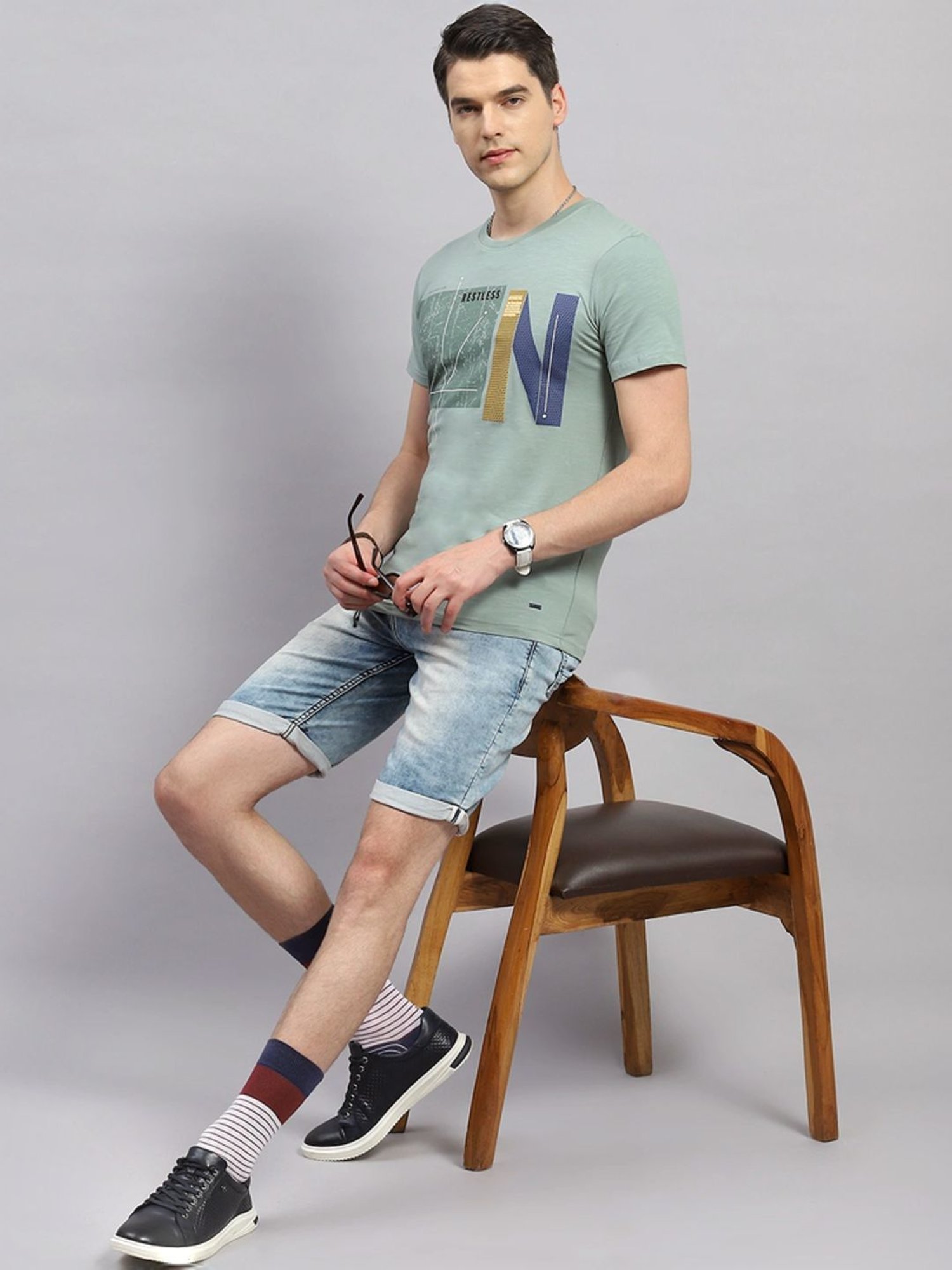 Monte Carlo Green Regular Fit Printed T-Shirt