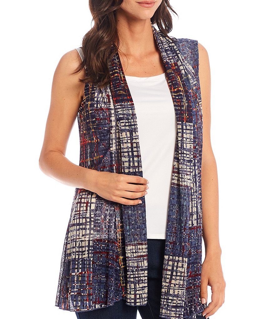 Ruby Rd. Soft Paisley Print Stand Collar Zip Front Patch Pocket Vest