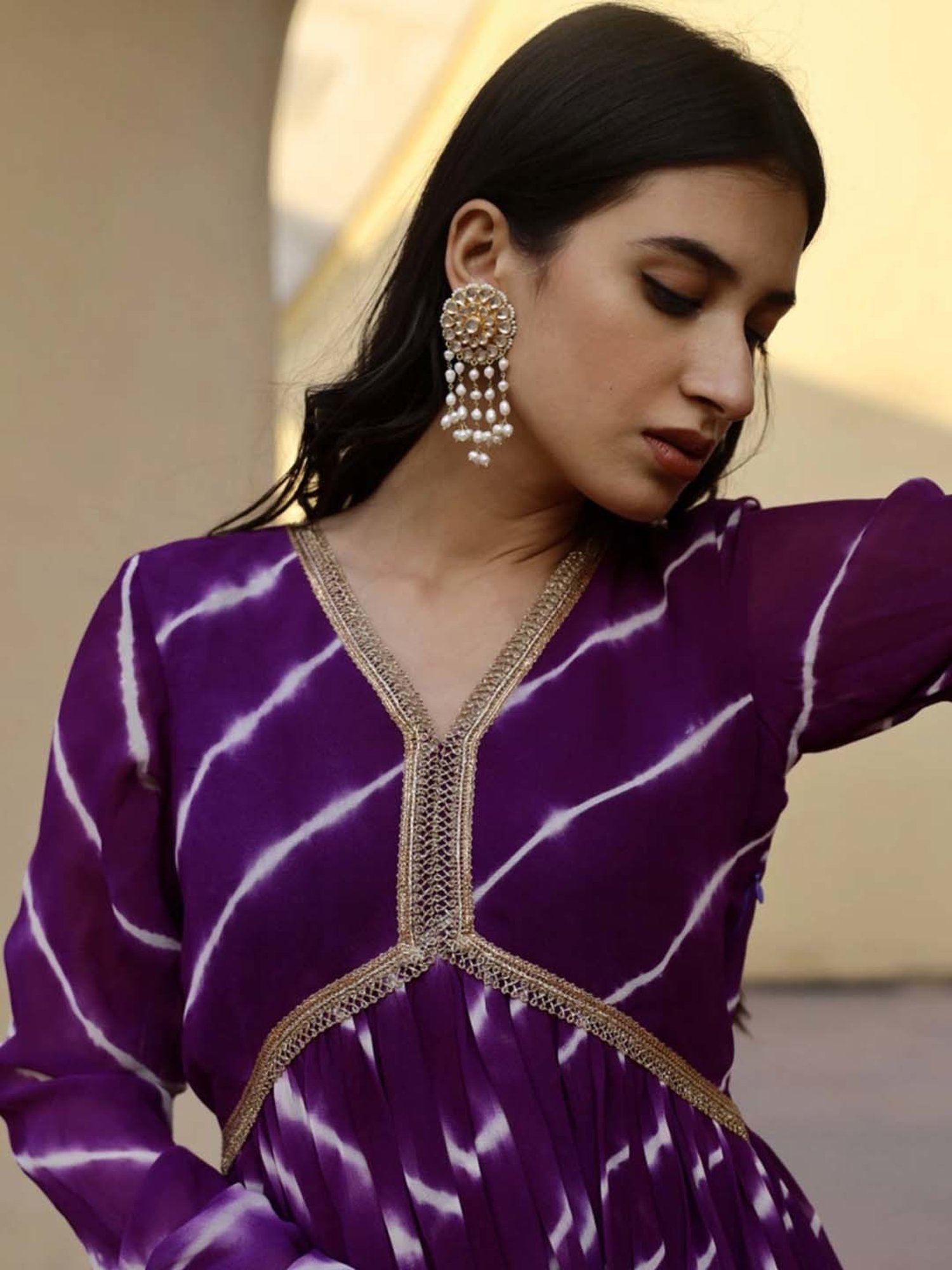 Asrumo Purple Tie And Dye Lehariya Anarkali