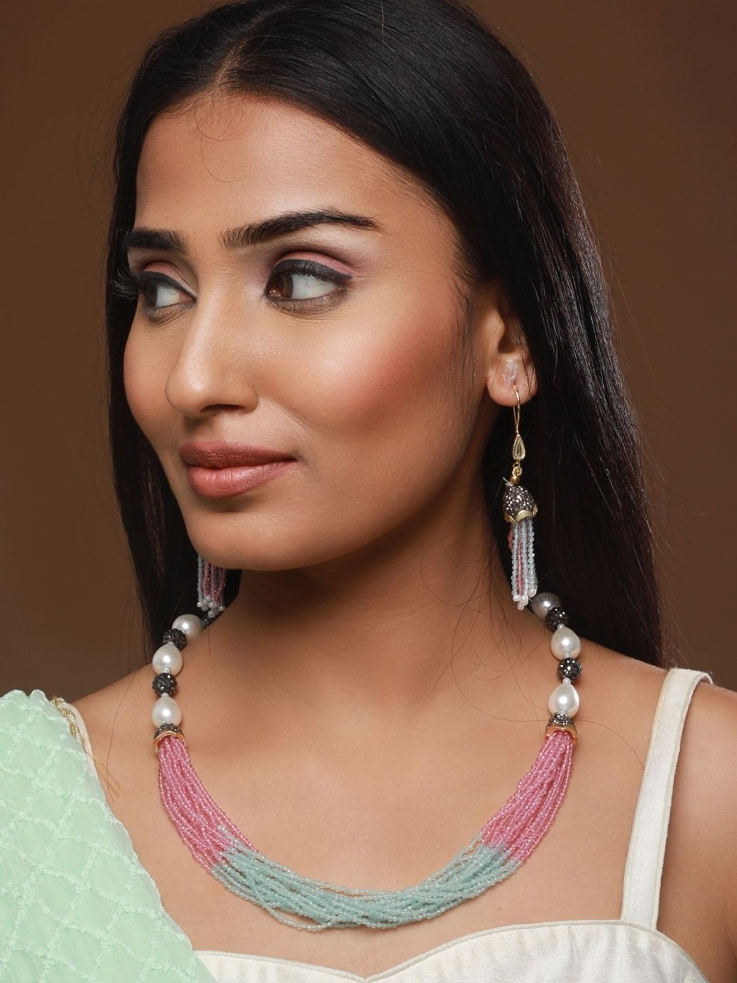 Aatmana Multi Beaded with Crystals & Pearls Studded Necklace with Earrings