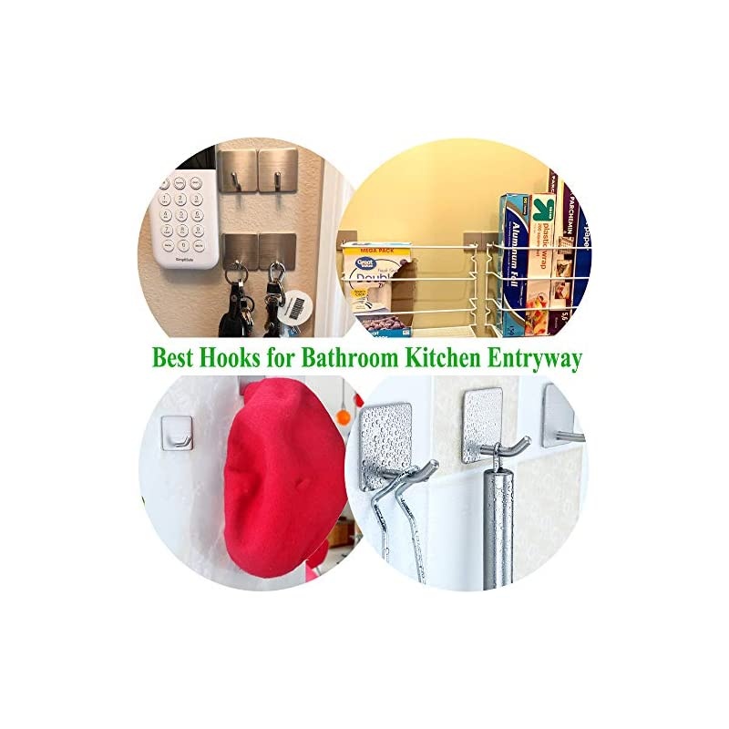 Hooks Heavy Duty Stick on Wall Hooks Hangers Towel Hooks for Hanging Bathroom Kitchen Home Door Closet Cabinet-Stainless Steel-4 Packs
