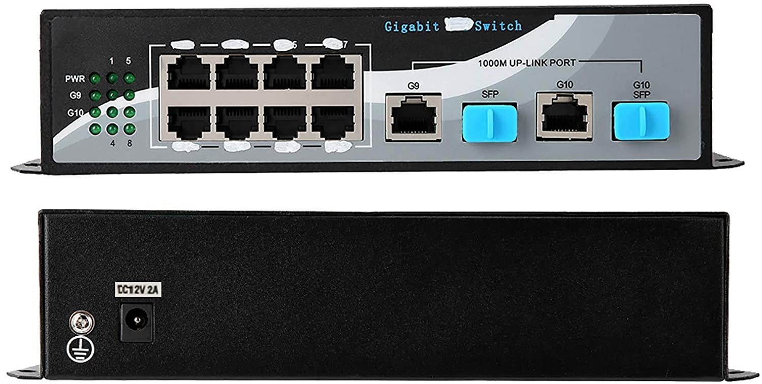 01 8-Port Ethernet Switch, 10/100/1000Mbps Plug and Play Portable 12V 2A Power Supply Switch Optical Converter, for Simple Settings Uplink Port Anti-Thunder
