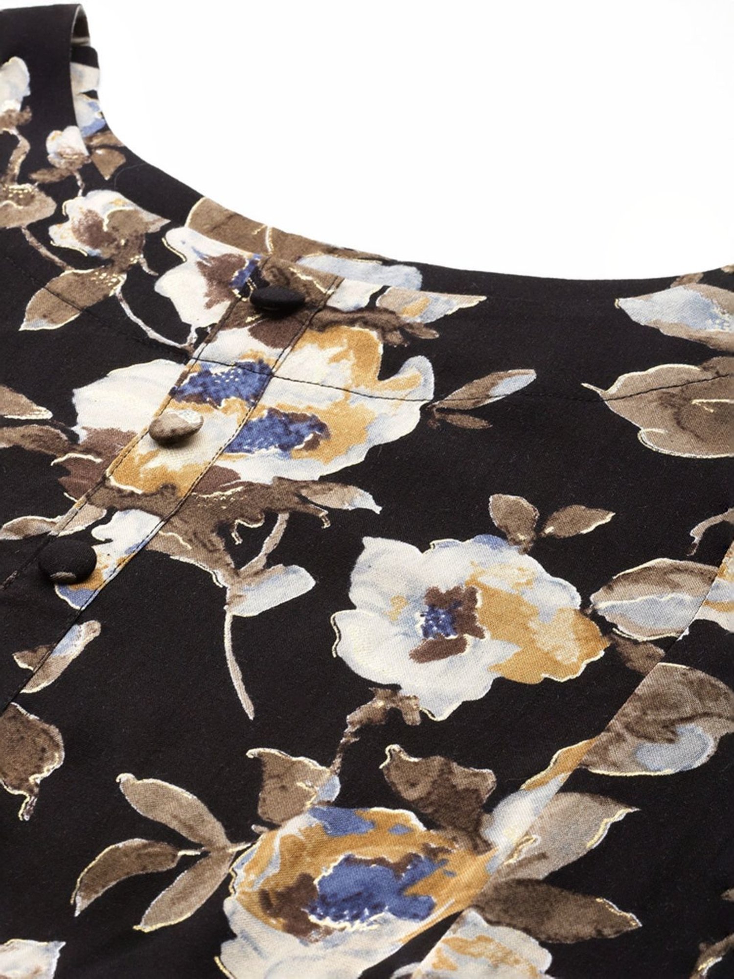 Aarika Black Floral Print A Line Kurta