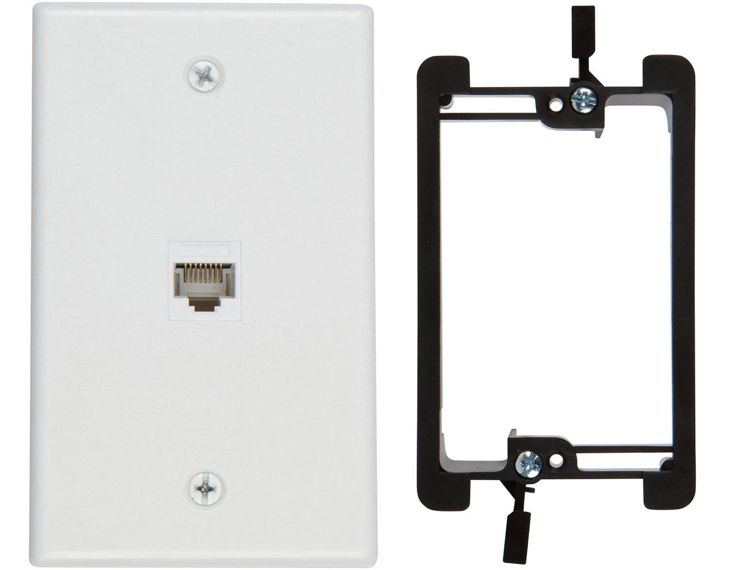 Buyer's Point 1 Port Cat6 Wall Plate, Female-Female  with Single Gang Low Voltage Mounting Bracket Device 1 Port White