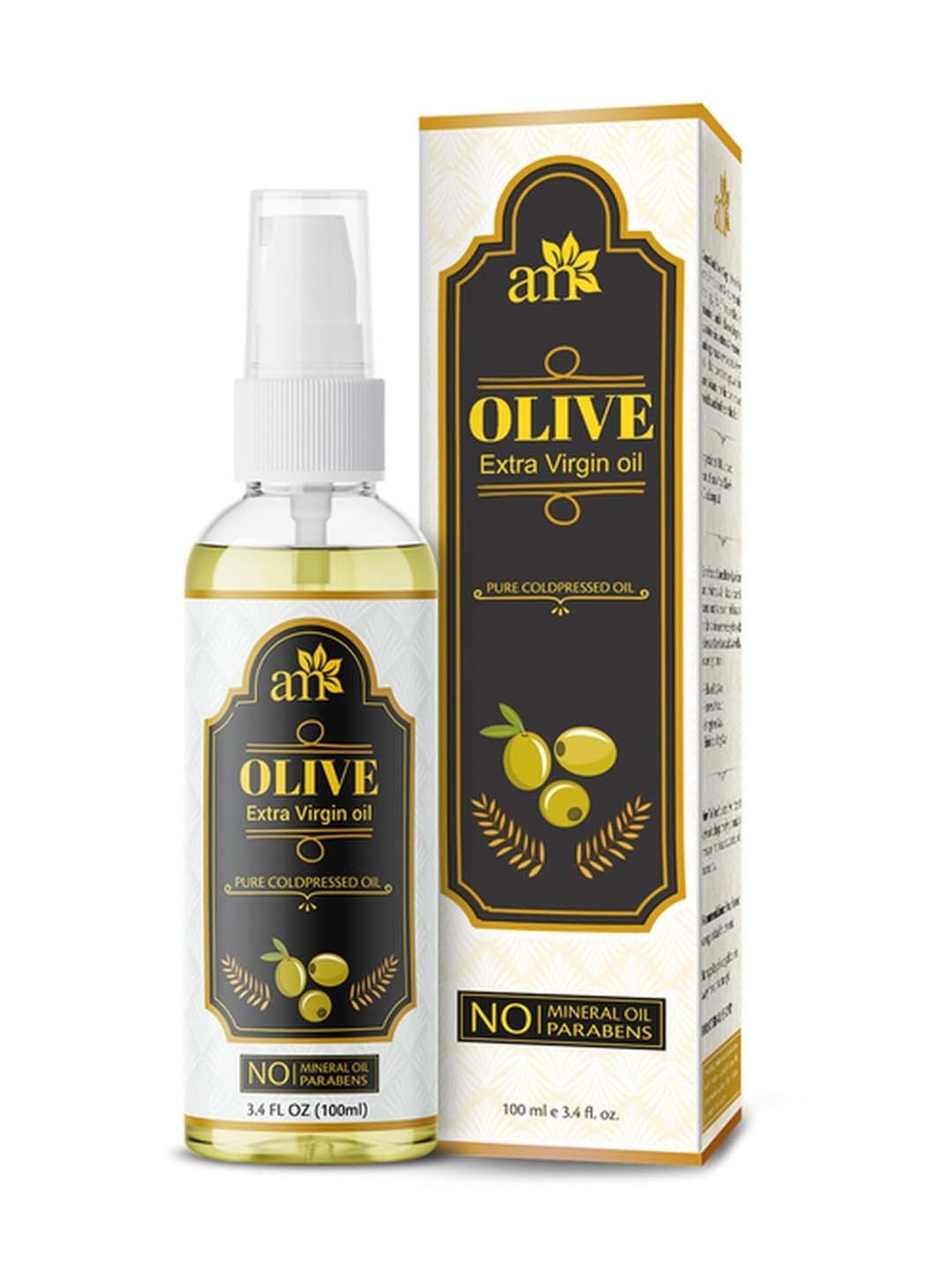 AromaMusk 100% Pure Cold Pressed Extra Virgin Olive Oil for Hair & Skin - 100 ml