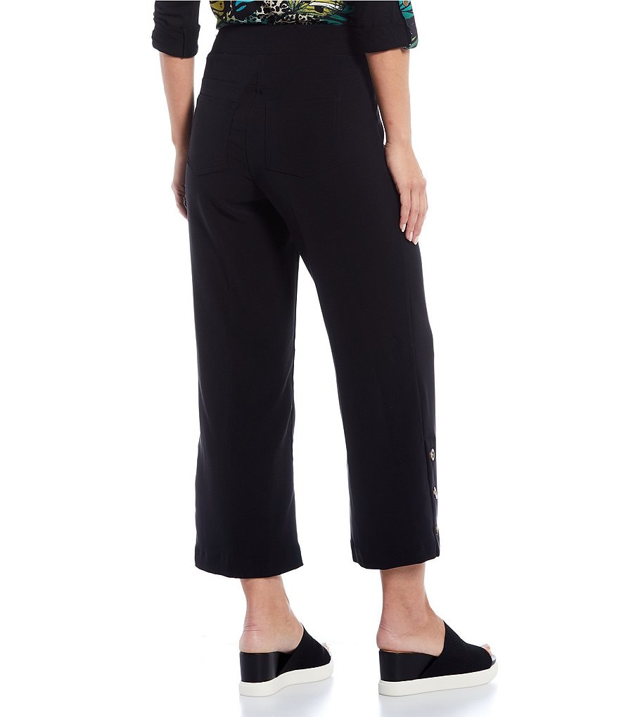 Multiples Pull-On Wide Leg Button Side Seam Hem Detail Pants