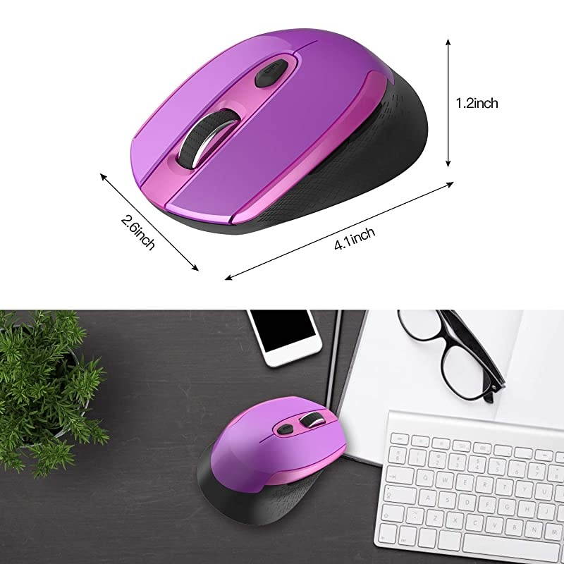 Wireless Computer Mouse Multifunctional Wireless Mouse  24G Slim Cordless Mouse Less Noise for Laptop Ergonomic Optical with USB Mouse for Laptop Deskbtop MacBook Purple