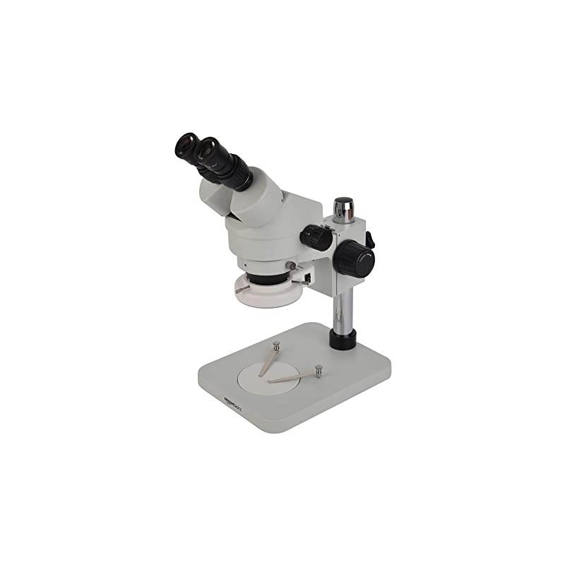 Basics Professional Binocular Stereo Zoom Microscope, WH10x Eyepieces, 3.5X-45X Magnification, 0.7X-4.5X Zoom Objective