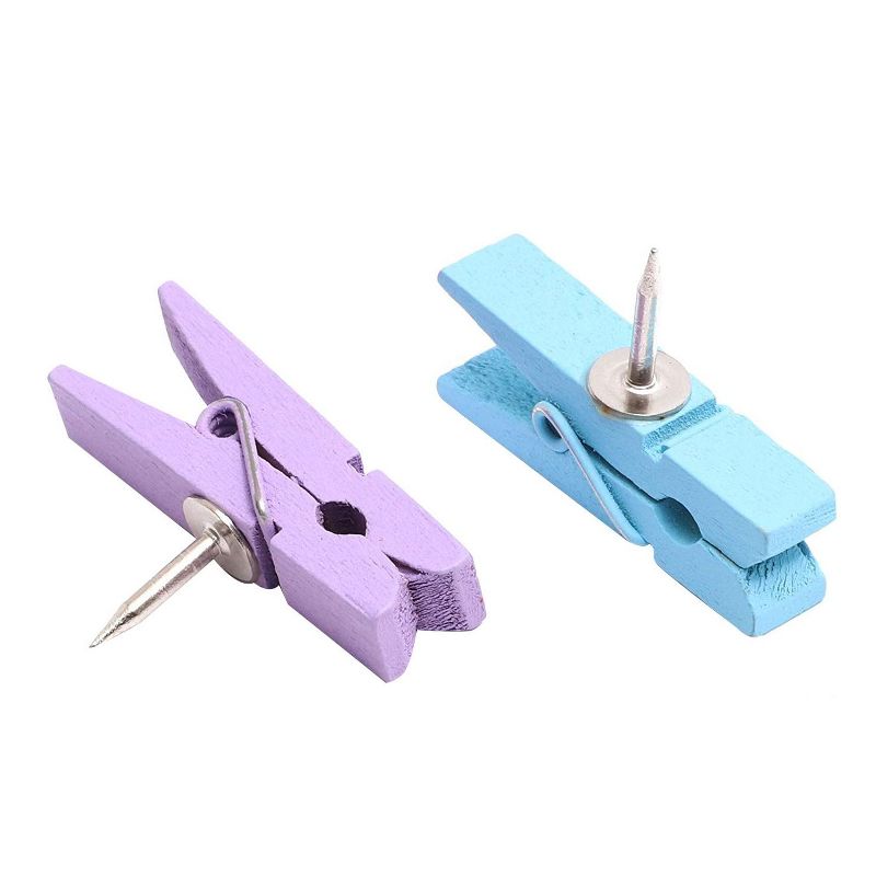 80-Count Juvale Mini Wooden Pushpins Clips, Clothes Pins Thumbnails Decorate Photos on Cork Boards Bulletin Board for Office Home Postcards, Colorful