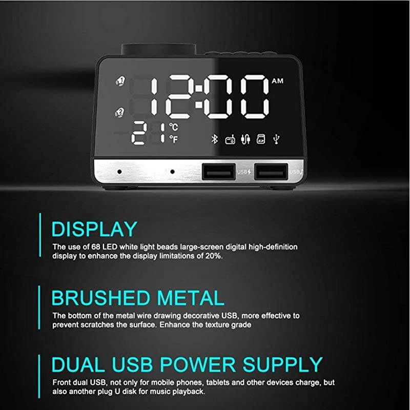 Clocks for Bedrooms 42quot LED Digital Clock Radio with FM Radio Dual USB Port for Charger Snooze Bluetooth AUX TF Card Play Battery Backup Best for Men