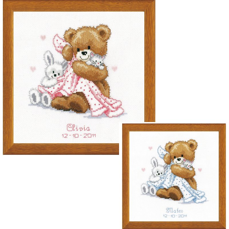 Vervaco Counted Cross Stitch Kit 6.75"X7"-Bear With Blanket On Aida (14 Count)