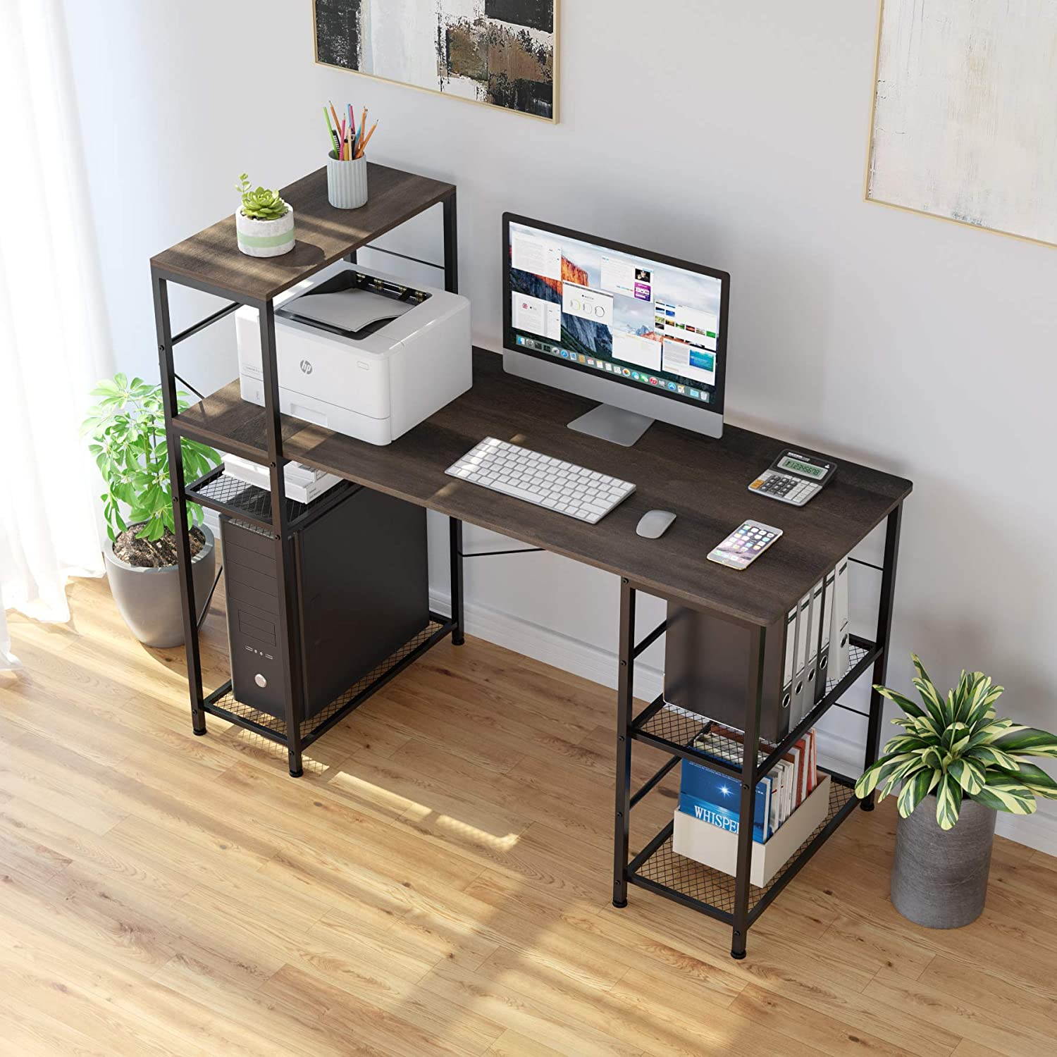 Click image to open expanded view







Industrial Computer Desk with Storage Shelves, 52" Writing Desk with Bookshelf, Simple Modern Study Desk Laptop Table Workstation for Home Office, Easy Assemb