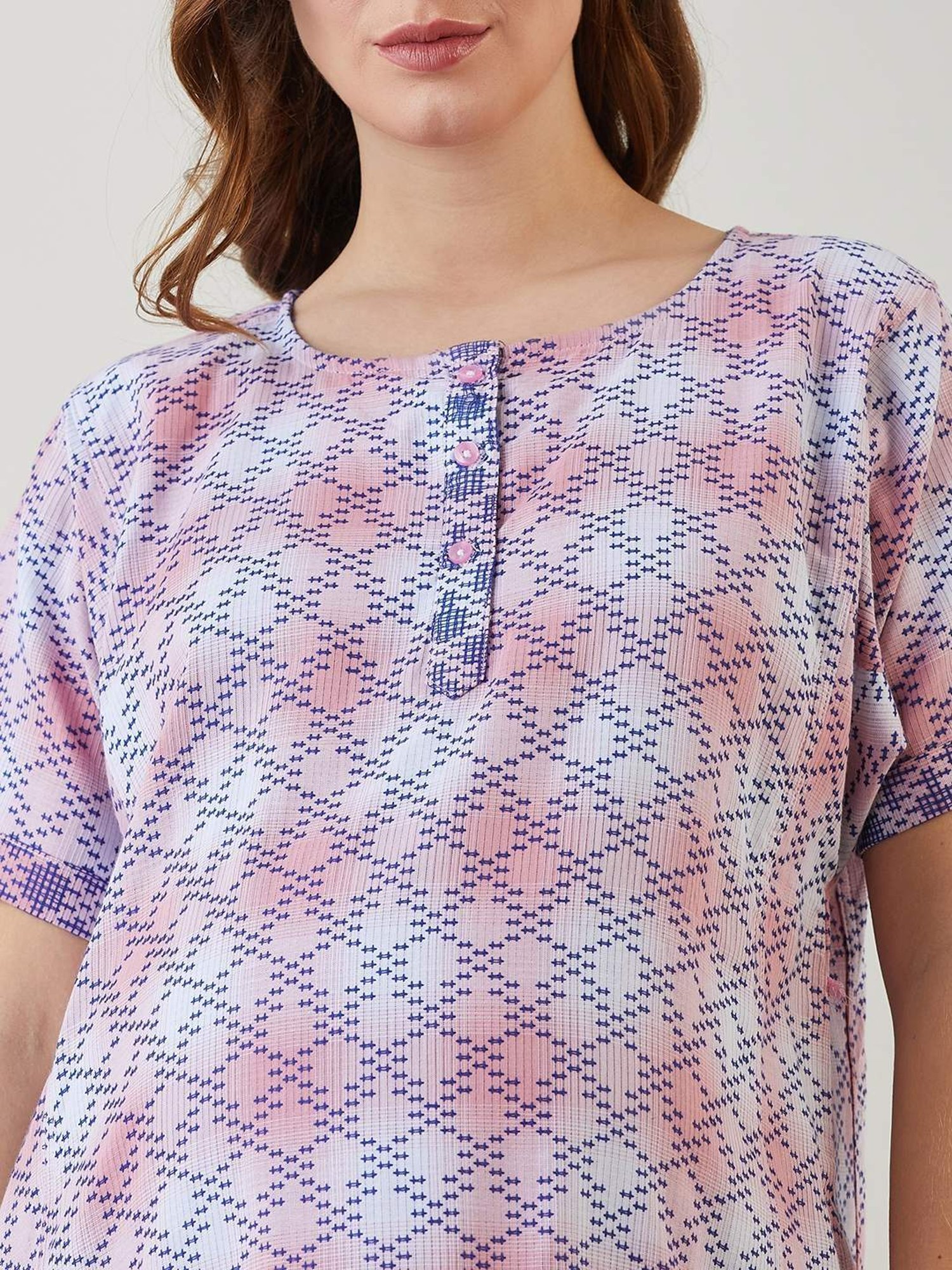 The Kaftan Company Pink & Blue Printed Maternity Night Dress