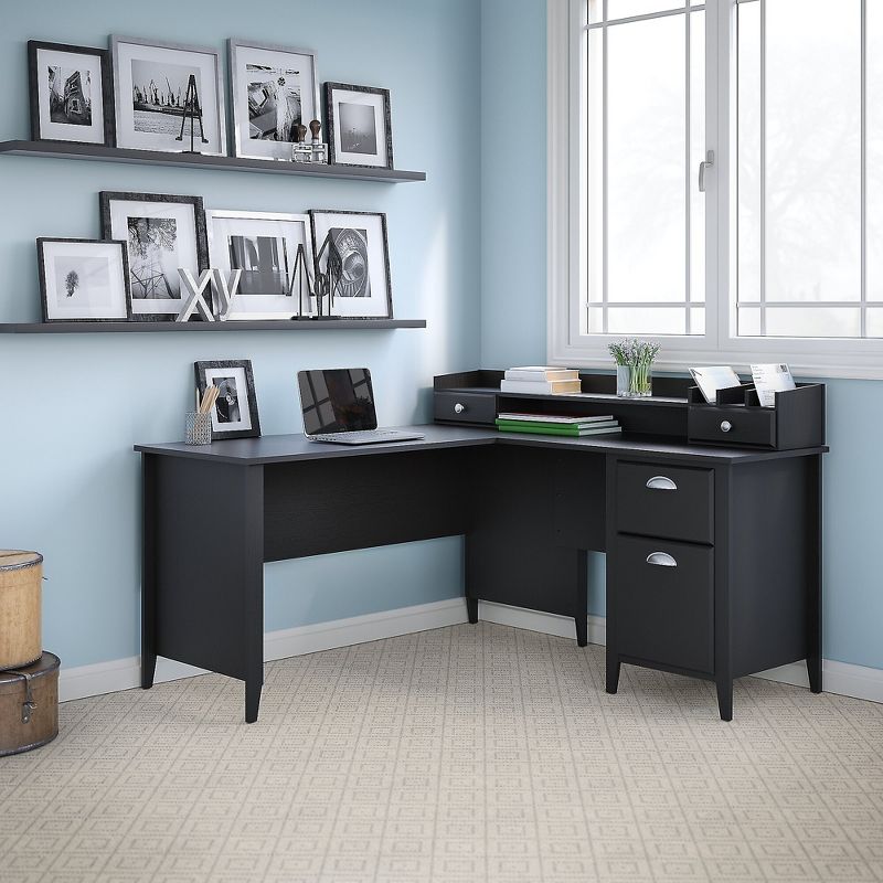 kathy ireland Home by Bush Furniture Connecticut 60W Organizer, Black Suede Oak KI40102-03