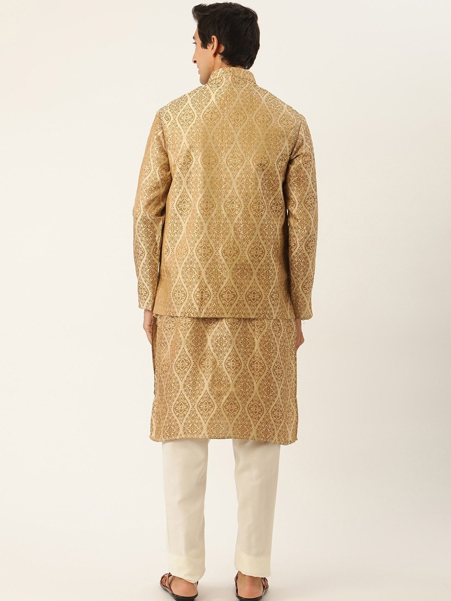 Sojanya Beige Regular Fit Self Pattern Kurta Set With Jacket