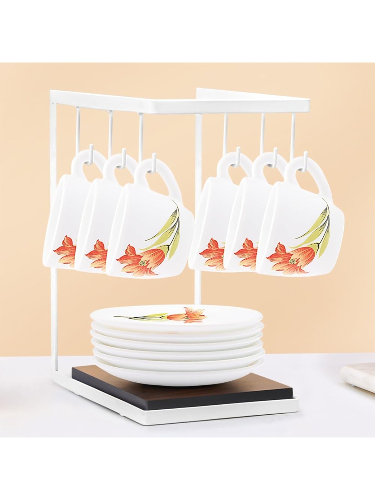 India Circus Floral Blue Bone China Cup Saucer (Set of 8)