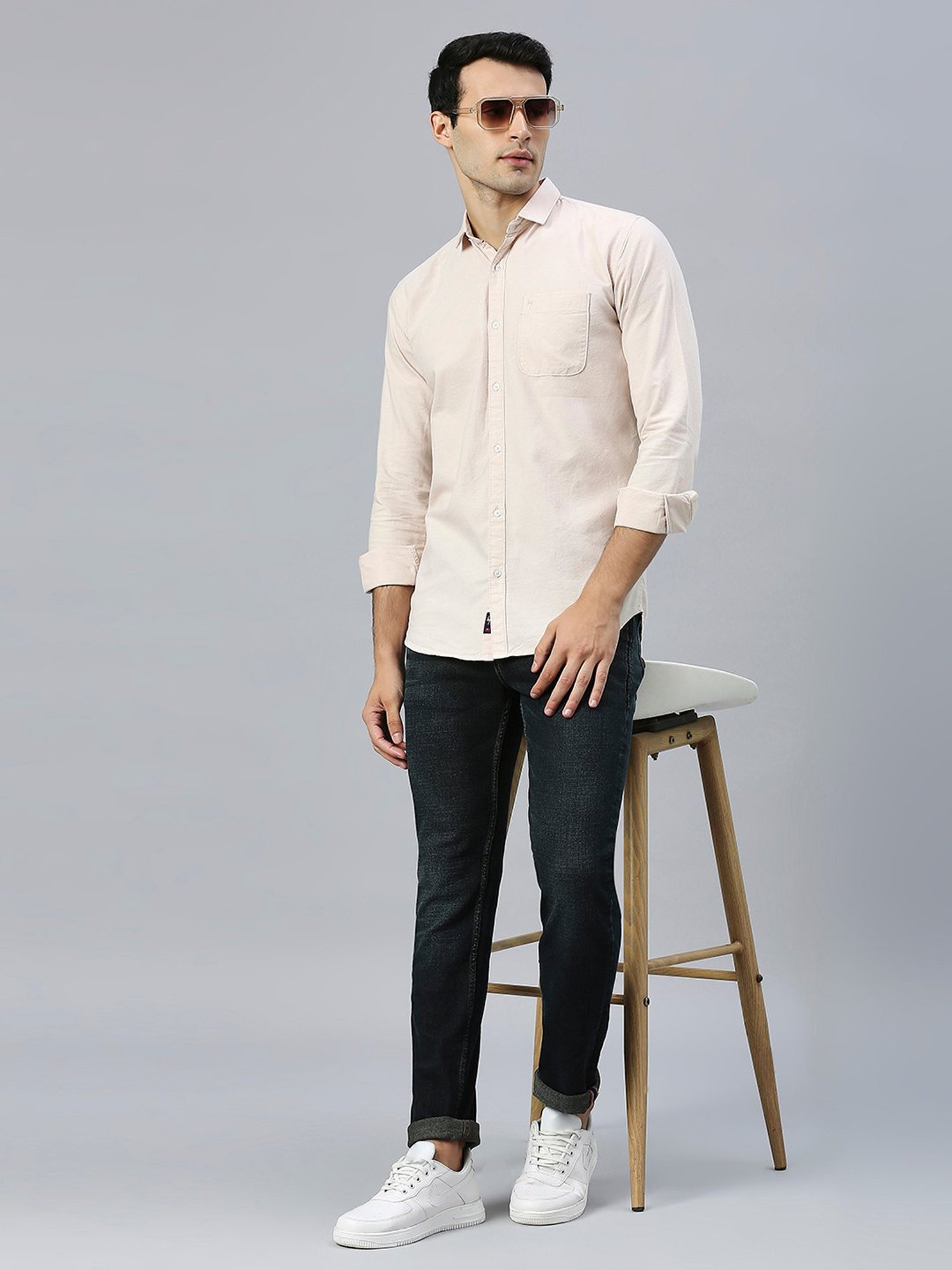 HJ HASASI Cream Slim Fit Cotton Shirt