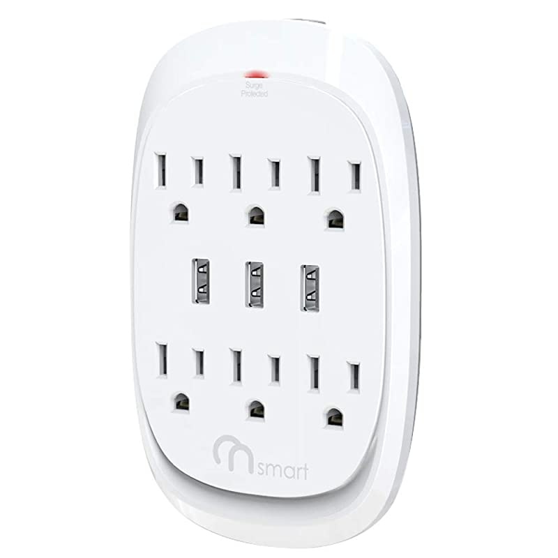ON USB Wall Tap Surge Protector with 6 outlets 3 USB 34A Output Portable WallMount Socket 300J Surge Protection  Charging for Home Office Kitchen Travel White