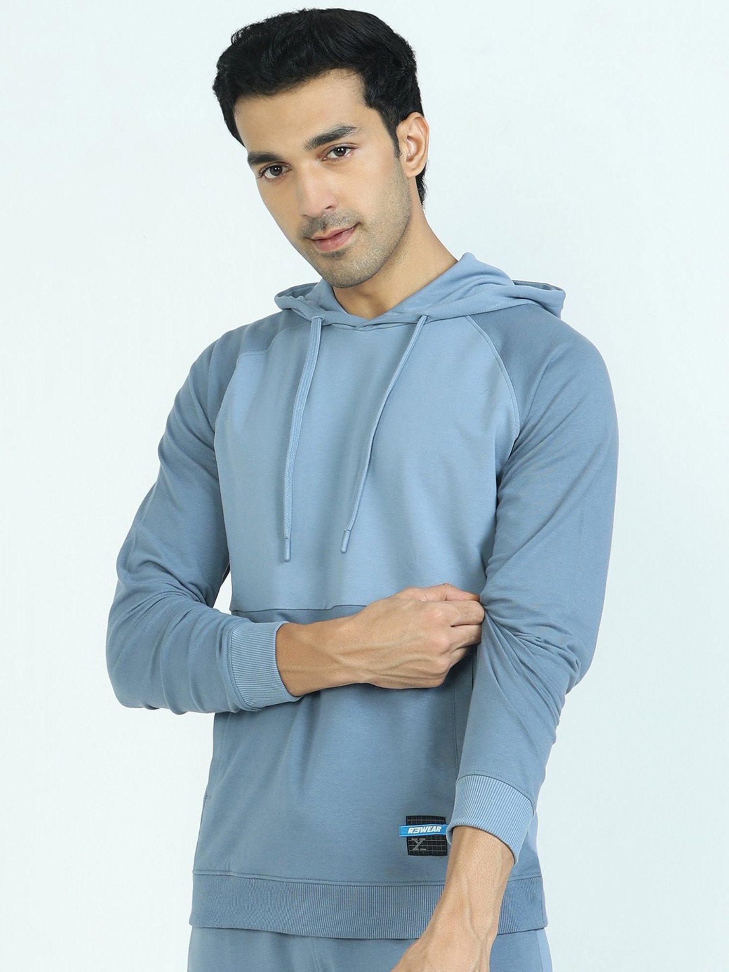 XYXX Ice Blue Regular Fit Hooded Sweatshirt
