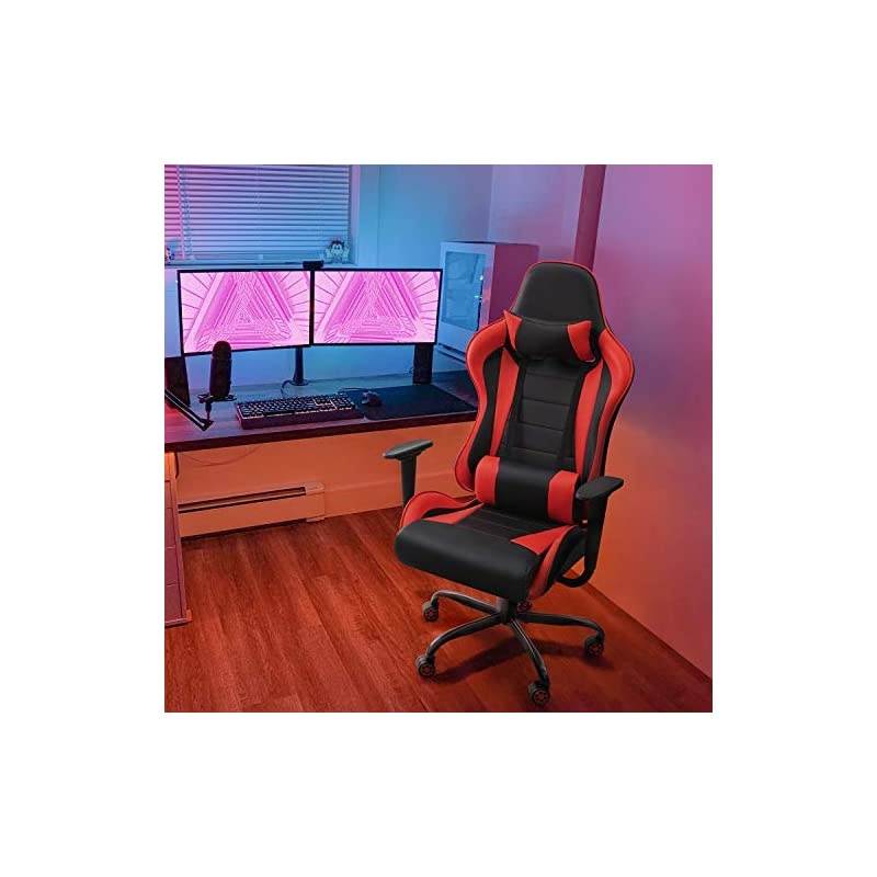 Gaming Chair High-Back PU Leather Racing Chair Ergonomic Computer Desk Executive Home Office Chair with Headrest and Lumbar Support (Blue)
