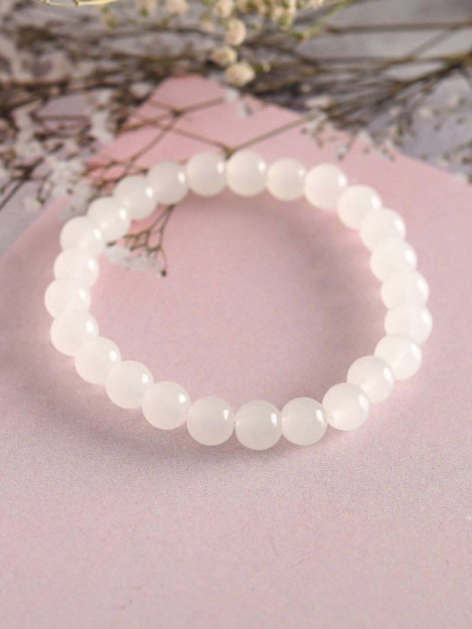 NVR Transparent & White & Black Marbel Crystal Elasticated Bracelet for Unisex - Set of 3