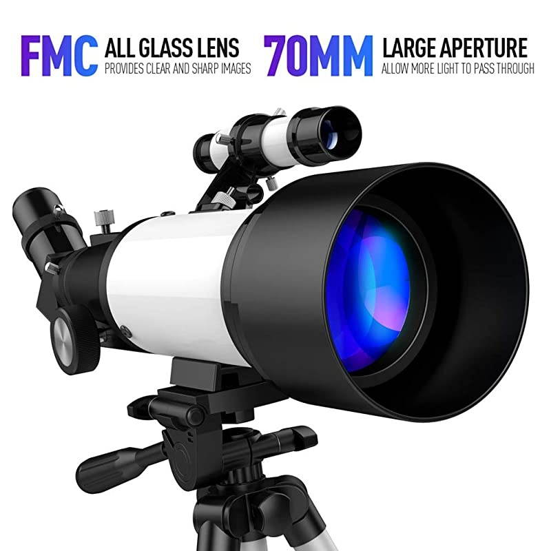 Telescope, Telescopes for Adults, 70mm Aperture 400mm AZ Mount, Telescope for Kids Beginners, Fully Multi-Coated Optics, Astronomy Refractor Telescope with Tripod, Phone Adapter, Backpack