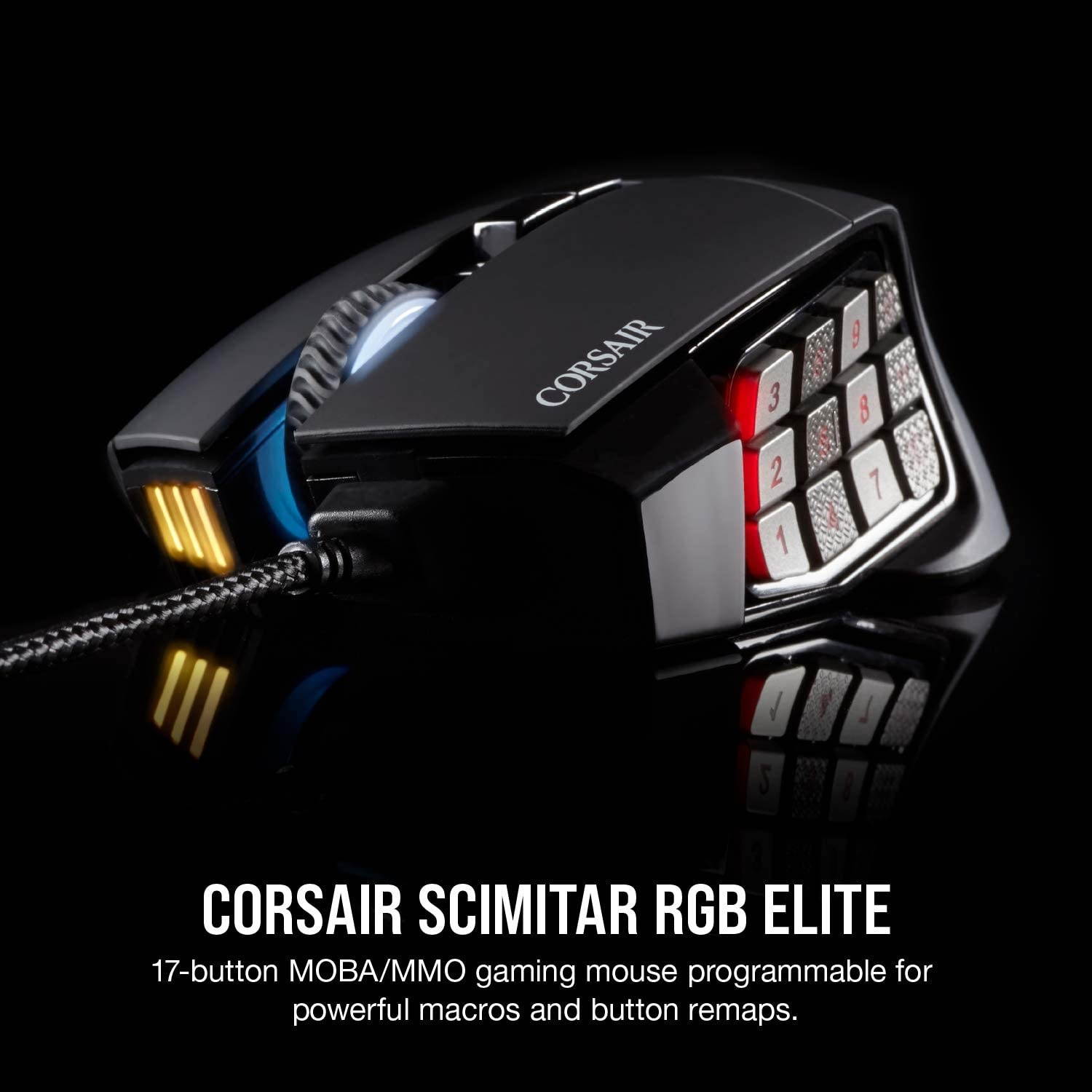 Corsair Scimitar RGB Elite MOBA/MMO Gaming Mouse Black Backlit RGB LED 18000 DPI Optical