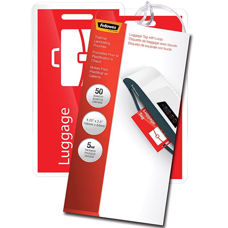 Laminating Pouches, Thermal, Luggage Tag with Loop 2 1/2"(H) x 4 1/4"(W) Size, 5 Mil, 50/Pack (52034)
