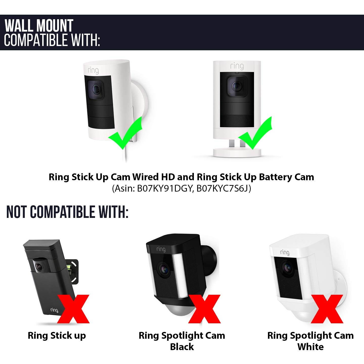 Adjustable Metal Mount with Universal Screw Compatible with Ring Stick Up Cam Wired HD and Ring Stick Up Cam Battery HD - Extra Flexibility for Your Ring Camera (White)