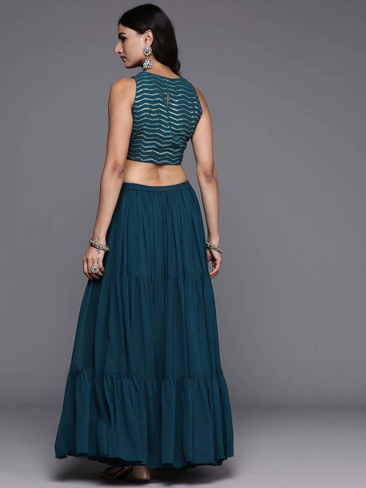 Libas Blue Plain Lehenga Choli Set