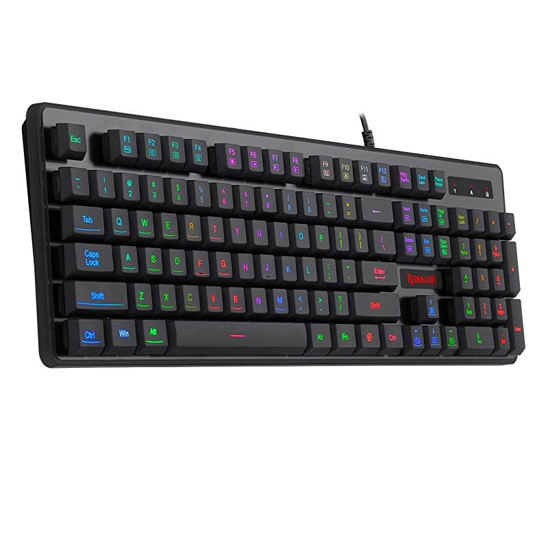 K509-RGB PC Gaming Keyboard 104 Key Quiet Low Profile RGB Keyboard Backlit Dyaus Mechanical Feel Keyboard for Windows PC (Without Edge Side Light Illumination)
