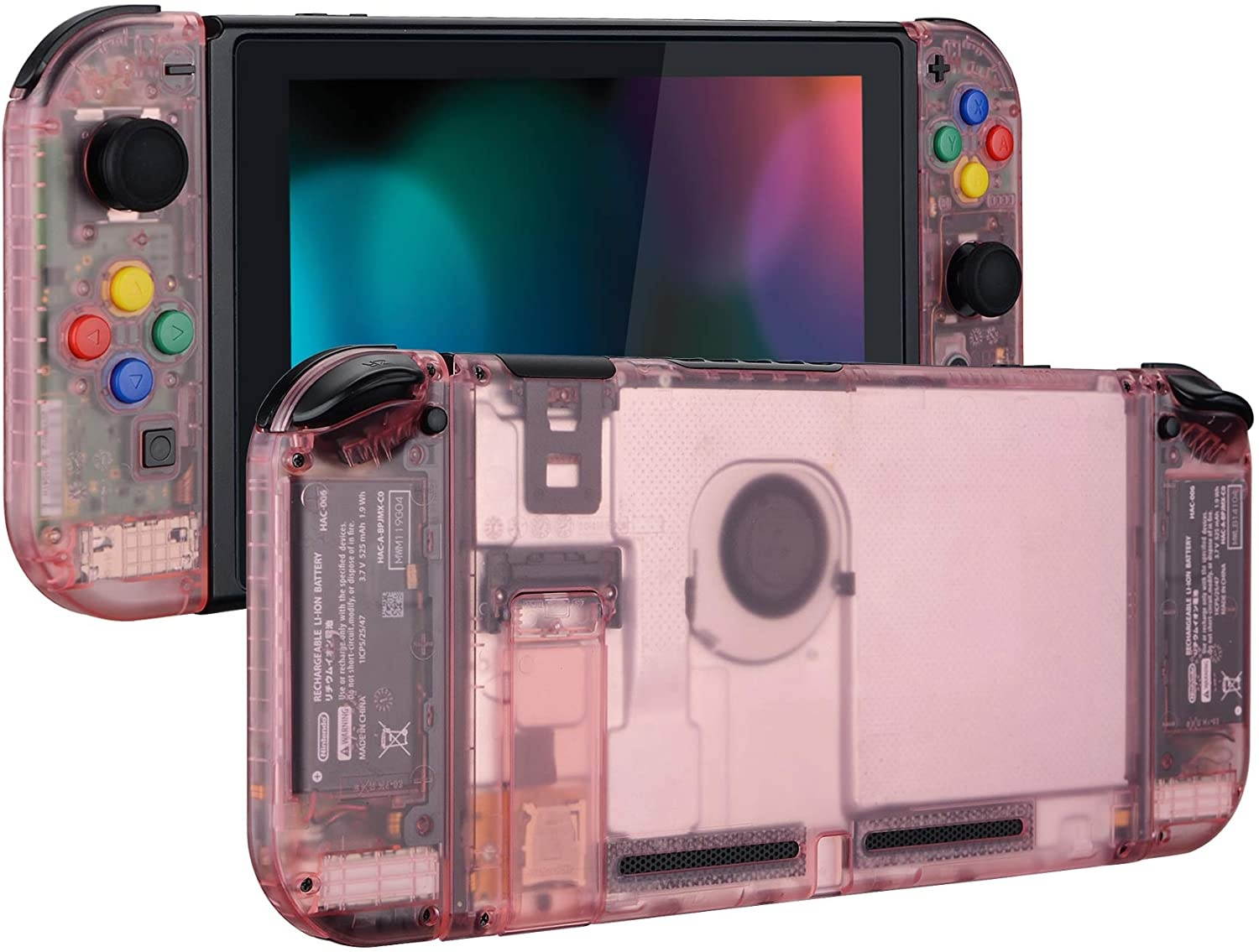 eXtremeRate Back Plate for Nintendo Switch Console, NS Joycon Handheld Controller Housing with Colorful Buttons, DIY Replacement Shell for Nintendo Switch - Cherry Pink