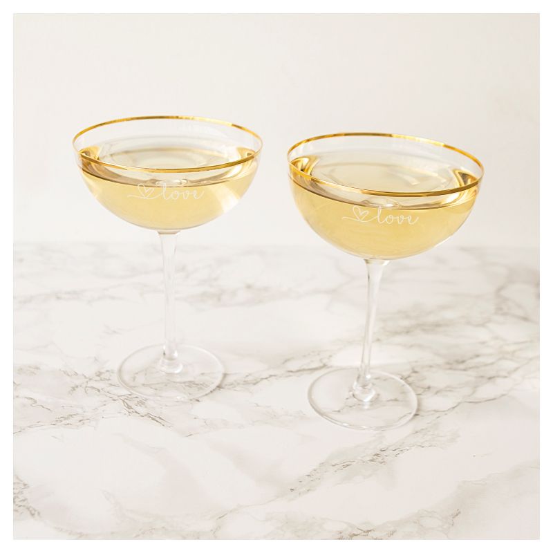 2ct "Love" Gold Rim Coupe Flutes