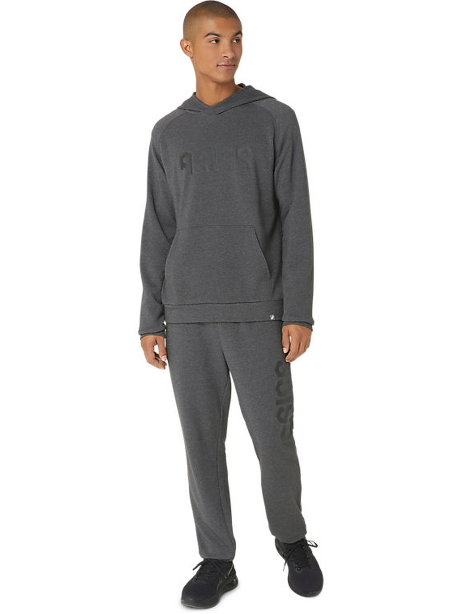 Asics Graphite Grey Heather Regular Fit Printed Hooded Sweatshirt