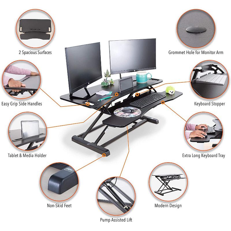 FlexPro Hero Standing Desk Converter - 37" Sit to Stand Desk with Keyboard Tray - Stand Steady